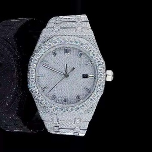 Moissanite Diamond <b>Studded</b> Glass Dial Watch with Quartz Movement Stainless Steel 10 Bar Water Resistant Luxury <b>for</b> <b>Men</b> and Women - Product Image 1