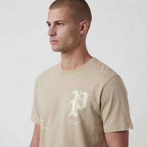 Camiseta Casual para Hombre Powerhouse Gym, Cuello Redondo, Manga Corta, Beige, Fibra de Poliéster, Antiarrugas, Transpirable, con Estampado de Puntos y Logotipo - Product Image 4