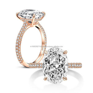 Bague de fiançailles élégante ovale de mariée en or rose et argent plaqué rhodium S925 pour mariage et anniversaire - Product Image 1