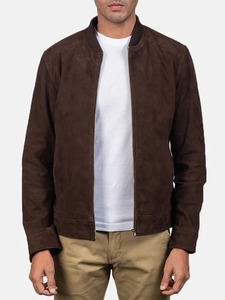 Mocha <b>Suede</b> Brown Bomber <b>Leather</b> <b>Jacket</b> - Product Image 1