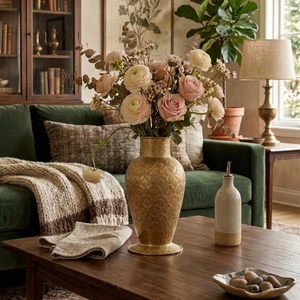 Handcrafted Pure Brass <b>Flower</b> Vase for Home Decor Hand Engraved Golden Decorative Vase for Living Room Centre Table - Product Image 2