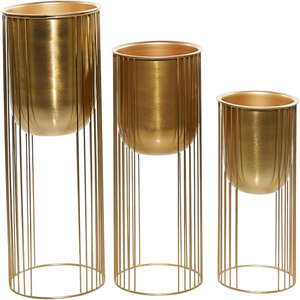 Juego de 3 macetas metálicas para interiores y exteriores, color oro satinado, decoración moderna con estilo de maceta dorada, juego de 3 macetas metálicas para plantas de interior. - Product Image 5