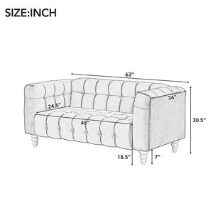 Divano Moderno Olandese Imbottito da 63 Pollici con Schienale Trapuntato e Gambe in Legno Massello per Soggiorno - Product Image 2