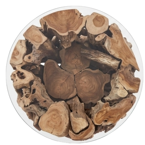Table basse rustique en bois de teck rond fait main ARTERRA Premium avec plateau en verre pour salon - Product Image 4