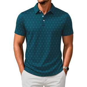 Chemise de golf à manches courtes pour homme, en jersey de polyester/coton, imprimée par transfert thermique, couleur turquoise, coupe classique, logo sur le devant, 180g, respirante - Product Image 1