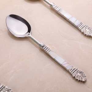 <b>Vintage</b> Silver Brass <b>Cutlery</b> 2 Piece Spoon Set MOP Handle Mirror Polish Serving Spoon Fork Knife for Party Dining - Product Image 3