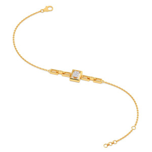 Bracelet rectangulaire serti de diamants avec chaîne en or jaune et design central à maillons ouverts structurés - Product Image 6