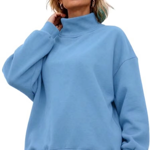 Street Casual Wear Mock Neck Long Solid Fleece Oversized Women Mock Neck For Autumn Winter Unlined Design <b>Drop</b> Shoulder - Product Image 1