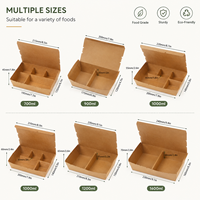 Groothandel Wegwerp Kraft Papier Compartment Meal Box Eco-vriendelijke Gerecycleerd Materiaal Afhaalmaaltijden Verpakking voor Catering Direct