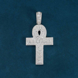 925 Sterling Silver <b>Iced</b> <b>Out</b> Moissanite Cross Pendant Hip Hop Charm with <b>Chain</b> Round Brilliant Cut Rhodium Plated Party Jewelry - Product Image 1