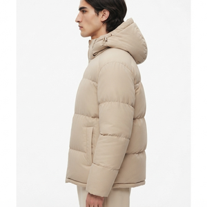Blouson matelassé à capuche beige pour homme, très tendance, chaud et épais, en duvet, avec fermeture éclair, manteau décontracté d'extérieur, collection hiver 2026 - Product Image 2
