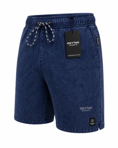 Shorts en coton délavé Oxytag pour homme, taille mi-haute avec cordon de serrage, pantalon court décontracté bleu uni, équipement de performance, shorts en coton - Product Image 3