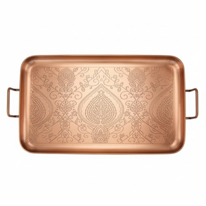New Rectangular Rose <b>Gold</b> Decor Platter Hotel Restaurant Bulk Serveware Hand Hammered Copper <b>Serving</b> TrayTabletop Centerpiece - Product Image 2