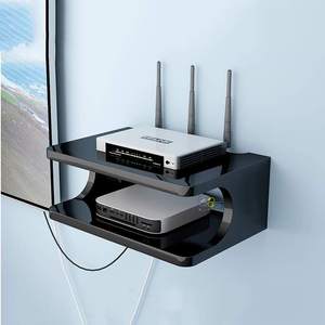 Ensemble d'étagères murales en bois pour décodeur |   Support pour décodeur TV pour la maison |   Support mural élégant pour routeur Wi-Fi, meuble TV (noir) - Product Image 1