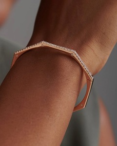 Minimalist Single Row Diamond Octagon <b>Bangle</b> 1.19 Ct Natural Diamond G-H Color VS-SI Clarity 14K <b>Solid</b> <b>Gold</b> Sleek Design Piece - Product Image 3