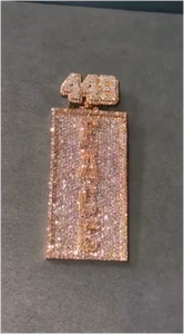 Collar de Hip Hop con Placa Rectangular con Incrustaciones de Moissanita en Oro Rosa, Número Personalizado, para Fiestas, Marca CONCEPTION - Product Image 3