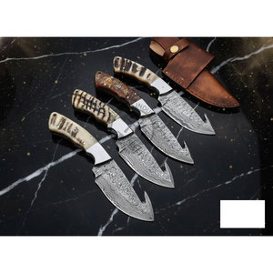 Couteau de chasse et de dépecage de haute qualité en acier Damas, lame de 5 pouces, manche en corne de bélier, couteau à lame fixe fait main, ambidextre - Product Image 2