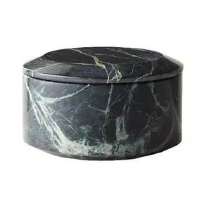 Boîte en marbre noir pur 100% dans une boîte en marbre de forme ronde attrayante produit le plus exigeant boîte ronde en marbre noir à bord incurvé