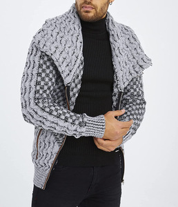 Cardigan en laine pour homme, col roulé, fermeture éclair, motif géométrique, manches longues, hiver, décontracté, épais, tricoté à la main - Product Image 2