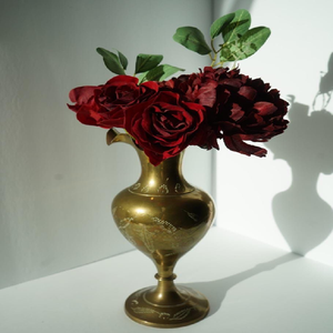 Sophisticated <b>tall</b> brass <b>vase</b> with a narrow neck and etched geometric patterns for a modern look. Available at wholesale price. - Product Image 2