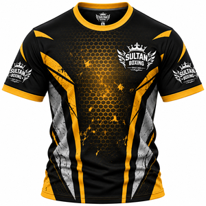 Maillot de sport personnalisé 100 % polyester rayé respirant coupe classique pour homme, col rond, logo frontal, manches courtes, idéal pour la boxe et la gym - Product Image 1