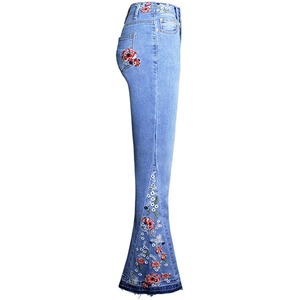 Pantalones vaqueros casuales acampanados con cintura elástica y ribetes para mujer, 100% algodón, transpirables, de secado rápido, con logo personalizado. - Product Image 3