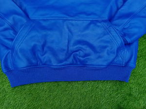 Chaqueta de cuero premium personalizada azul para hombre, sudadera con capucha, suéter bomber de cuero genuino para hombre - Product Image 5