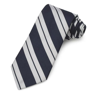 Cravate pour homme en jacquard tissé rayé bleu marine et blanc, cravate de cérémonie haut de gamme pour affaires et mariage - Product Image 1