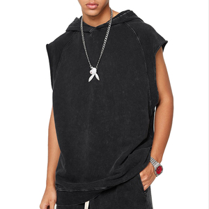 Chaleco con capucha sin mangas para hombre, estilo urbano, color sólido, de algodón, para verano. - Product Image 2