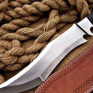 Cuchillo de caza hecho a mano de acero D2 con mango de micarta negro y marrón, hoja fija pulida, cuchillo para acampar al aire libre, funda de cuero marrón - Product Image 4