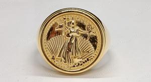 9K Solid Gold Plated Liberty Eagle Commemorative Coin Ring Round 3D Relief Fine Ring for Collection Gift - Product Image 2