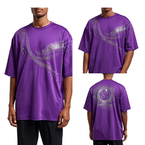Camiseta Extra Grande para Hombre con Gráfico de Partículas de Diamantes de Imitación Morados, Camiseta Informal de Moda de Algodón - Product Image 4