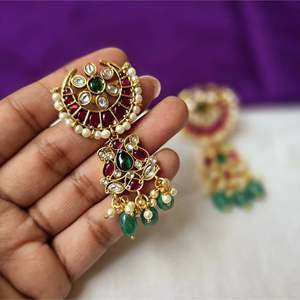 Designer Kemp Green <b>Pearl</b> Charm Earrings Gold Plated Women's Casual Wedding <b>Jewelry</b> - Product Image 1