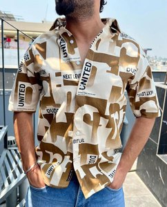 Mens Summer Cotton <b>Shirt</b> With Artistic Geometric Motifs Short Sleeves Relaxed Feel Lightweight Construction And Contemporary Sty - Product Image 4
