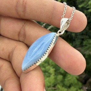 NIKHIL GEMS Handmade Owyhee Blue <b>Opal</b> Vintage Engagement <b>Pendant</b> 925 Sterling Silver Third Party Certified Gemstone for Women - Product Image 5