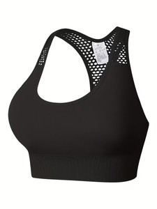 Hollow Out <b>Mesh</b> Back Racerback Athletic Sports Bra High Impact Stretch Gym <b>Crop</b> <b>Top</b> Women Fitness Training Yoga Bralette - Product Image 6