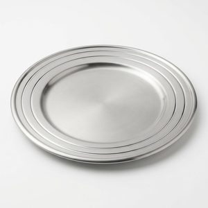 Handmade SS304 Dinner <b>Plate</b> 26 cm Satin Bright with Three Raised Ambar Turned <b>Rings</b> Elegant Ins Style for Home Decor Hotel Use - Product Image 1