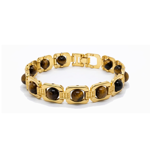 Bracelet en acier inoxydable plaqué or avec perles en œil de tigre, bijoux personnalisés pour hommes, chaîne à maillons, vente en gros - Product Image 4