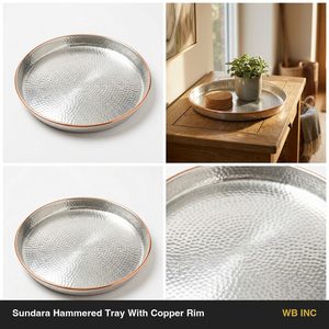 ถาดตกแต่งอะลูมิเนียมทำมือ ขนาด 33 ซม. สีเงินทองแดง ลายตอกแบบซันดารา รูปทรงวงรี สำหรับตกแต่งบ้านและโรงแรม - Product Image 6