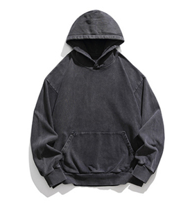 Sweat-shirt à capuche zippé surdimensionné pour homme, gris uni, en molleton bouclette, décontracté, pour l'automne, 320 g/m², coupe classique, en coton tricoté - Product Image 1