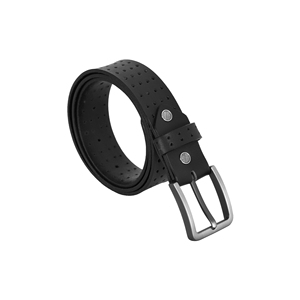 Ceinture pour homme en cuir de vachette véritable, noire, perforée, style gothique, décontractée, avec boucle à ardillon métallique, logo personnalisé, OEM, ODM, vente en gros - Product Image 1