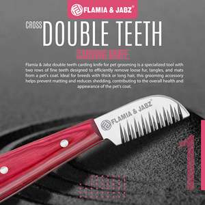 FLAMIA & JABZ หวีกรูมมิ่งสุนัขสแตนเลส ด้ามไม้สีแดง มีดตัดขนสัตว์เลี้ยงสำหรับเทอร์เรีย สีชมพู - Product Image 2