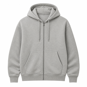 Sweat-shirt à capuche zippé pour homme, gris uni, en polaire, coupe classique, pour l'automne - Product Image 1