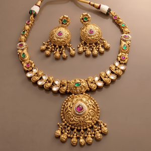 Elegant Gold Plated Cubic Zirconia Choker Necklace Set with Matching Drop Earrings Ideal Choice for Bridal Wedding Wear - Product Image 3