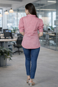 Jaipur Moda Anaya I Blusa Peplum de Algodón para Mujer, Estilo Dulce y Casual para Oficina, Vestido Camisero Rosa con Botones, Cintura Natural, Color Caramelo - Product Image 2