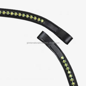 Forma de onda Canal vacío Cuero Caballo Ceja banda incrustaciones Cristales verdes diamante Bling ceja banda para brida - Product Image 6