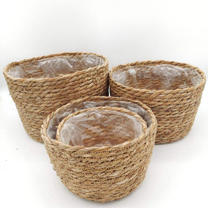 Ensemble de paniers en jonc de mer tressé naturel avec doublure intérieure, support de pot de fleurs emboîtable, panier de rangement pour la décoration intérieure et de jardin - Product Image 3
