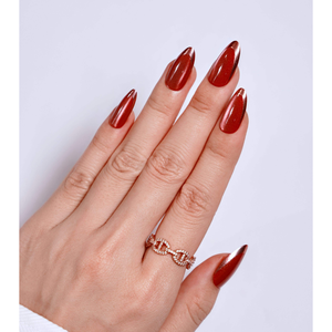 24 Pièces Faux Ongles à Presser en ABS, Forme Amande, Longueur Moyenne, Effet Métallique, Rouge Doré, Luxe, pour Salon, Marque Privée, Certifié MSDS, Helios - Product Image 1