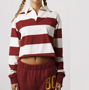 Jersey tejido de moda para mujer, algodón de seda para camiseta de Polo, vestido informal con estampado de rayas, manga larga y longitud corta, listo para usar - Product Image 6