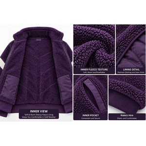 <b>Men's</b> Loose Fit Quality Warm 100% Wool <b>Sherpa</b> <b>Fleece</b> Windproof Eco-Friendly Winter Jacket with Front Zipper Comfortable Fit - Product Image 4